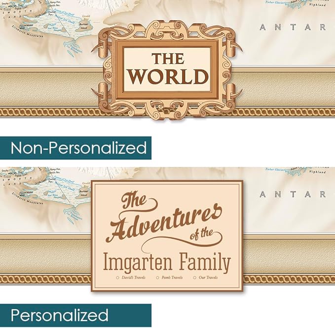 Canvas Executive World Map Pin Board – Framed Travel Map with Pins for Wall – Personalized Push Pin World Map for Tracking Journeys – 27.5" x 39.5" Rustic Brown Frame