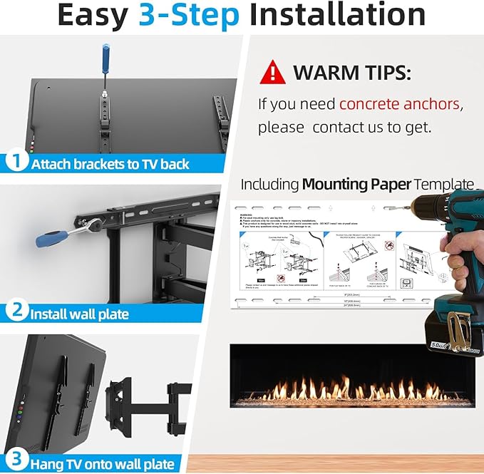 USX STAR Full Motion TV Wall Mount 24 inch Studs for Most 42-86 Inch TVs, Adjustable TV Wall Mount Swivel and Tilt, Loading 110 LBS, Max VESA 600x400mm, Fits 16", 18", 24" Studs
