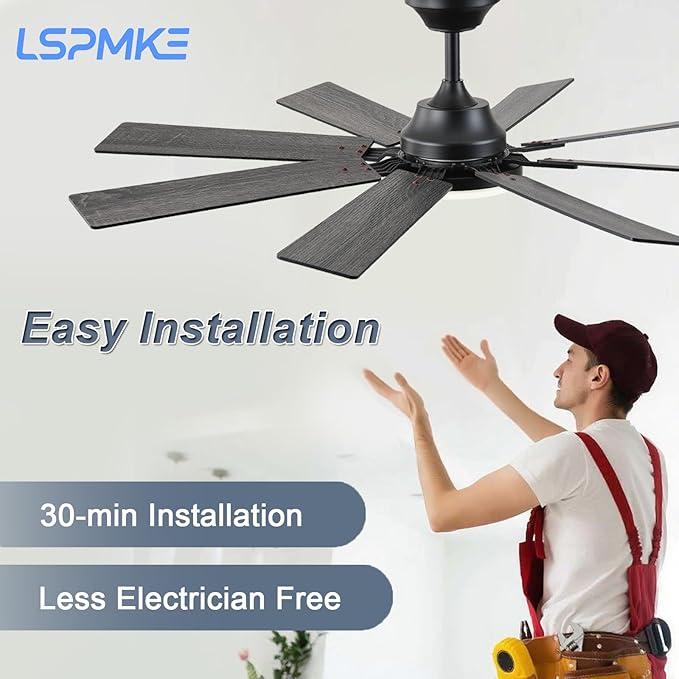 Ceiling Fans with Lights, 52 Inch Ceiling Fan with Light and Remote Control, Reversible DC Motor, 3CCT, Dimmable, Timer, Noiseless, Black Ceiling Fan for Bedroom Living Room, Indoor/Outdoor Use