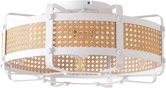 20'' Caged Ceiling Fans with Lights,Boho Fandelier Ceiling Fan with Light Flush Mount, Enclosed Rattan with 6 Speeds Remote Control for Bedroom Dining Living Room