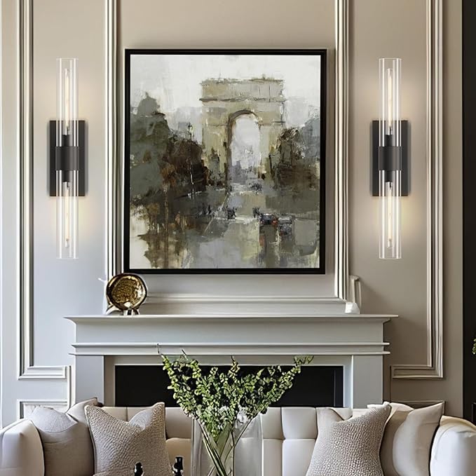 YUYI Black Wall Sconce, 22.8'' Wall Light for Bathroom Vanity, Modern Wall Lighting Fixture with Clear Glass Shade, Indoor Wall Sconce for Bathroom Vanity, Bedroom, Living Room, Hallway, Fireplace