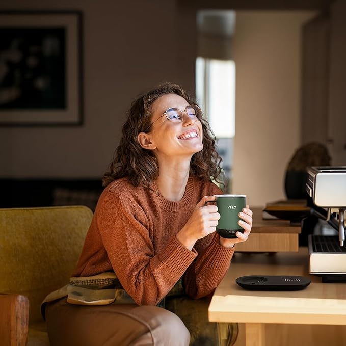 Temperature Control Smart Mug, Self Heating Coffee Mug LED Display, 180 Min Battery Life - Hot up to 149β Fast Wireless Charger Base Improved Design Coffee Serving Sets (12oz, Turquoise)