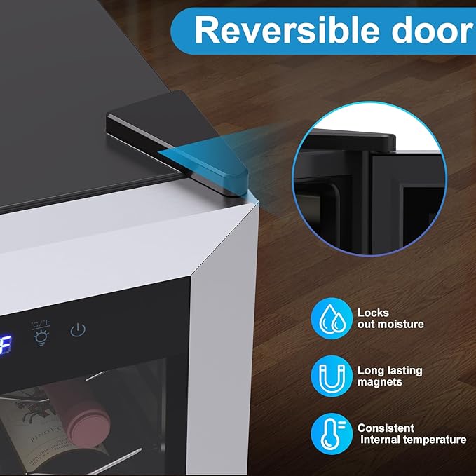 18 Bottle Wine Cooler with 41-68℉ Digital Temperature Control Stainless Steel 1.7 Cu.Ft LED Light undercounter Glass Door Compressor Small Compact for Red, White and Champagne Beer