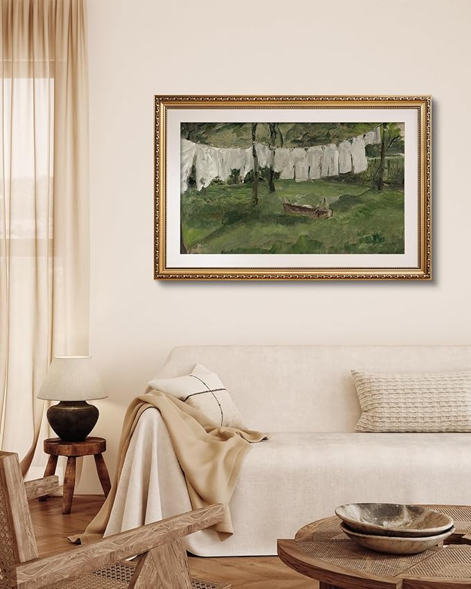 VIYYIEA Gold Framed Wall Art Canvas Print Home Decor Vintage Laundry Room Art Print Antique Oil Painting Country Landscape Retro Wall Decor Canvas Prints for Living Room Bedroom Office Gallery 24x36in