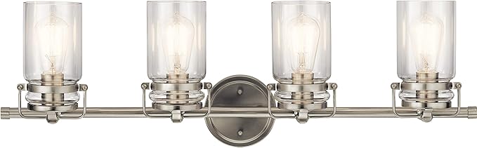 Kichler Brinley 32.25" Vanity Light in Brushed Nickel, 4-Light Farmhouse Bathroom Vanity Light with Clear Glass, (32.25" W x 10" H), 45690NI