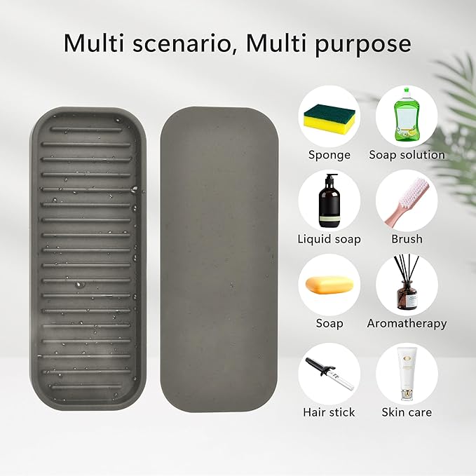 Gosmol Silicone Sponge Holder Kitchen Sink Organizer Tray Dish Caddy Soap Dispenser, Scrubber Spoon Holder,Dishwashing Accessories 2 Pack (Brown)