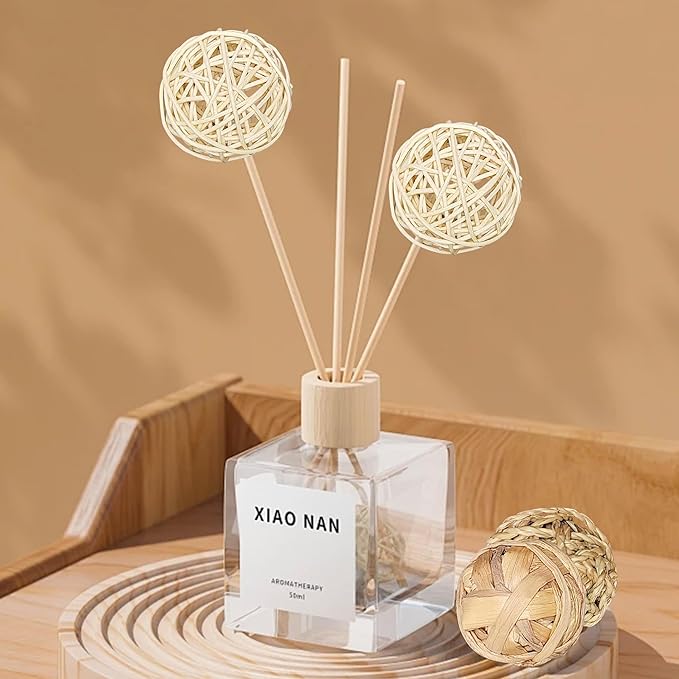 10 PCS Decorative Balls for Bowls, Natural Decorative Ball, Handmade (2.8"-Set of 10) Wicker Rattan Balls Vase Bowl Filler for Home Garden Wedding Party Decor