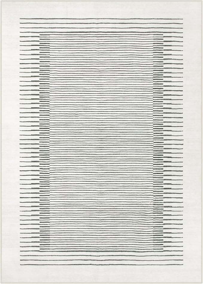 Morebes Modern 5x7 Washable Rug for Living Room, Geometric Stain-Resistant Soft Bedroom Rug, Non Slip Low Pile Indoor Carpet for Dining Room Home Office (5'x7',White)