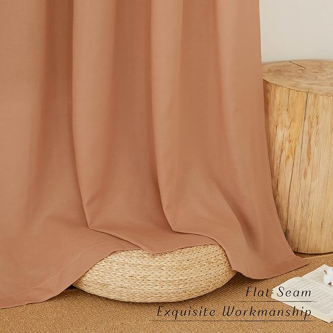 NICETOWN Burnt Orange Short Linen Curtains for Kitchen, Thick Flax Small Window Treatments Semi Sheer Privacy Assured with Light Through for Cafe/Bathroom, W42 x L48, 2 Panels