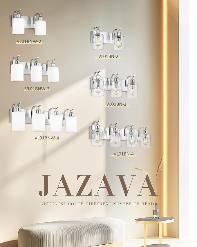 4-Light Bathroom Vanity Light, Brushed Nickel Wall Sconce, Modern Bathroom Light with Clear Glass, VL01BN-4