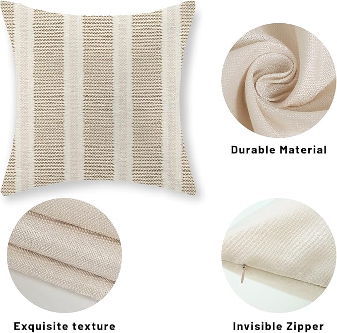 Tan Khaki Polka Dot Pillow Covers 18 x 18 Set of 2 Boho Striped Decorative Throw Pillows Modern Abstract Geometry Decor Outdoor Pillow Cases Linen Cushion Cases for Sofa Couch Living Room