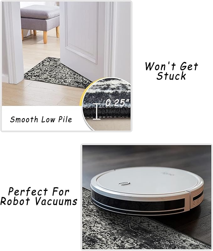 vivorug Round Rug 5ft Vintage-Inspired Round Area Rug Non-Slip Indoor Carpet for Living Room Bedroom Entryway, Stain Resistant Home Decor Circle Rug, Black and White