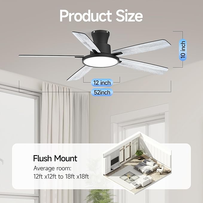 Ceiling Fans With Lights,52 Inch Smart Ceiling Fan, Remote/App Control, Compatible with Alexa/Google Assistant,Reversible,Dimmable,Adjustable Color Temperature,6 Speeds,Timer(Gray)