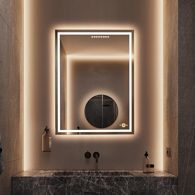 LED Bathroom Mirror with Lights,Hand Wave,Dimmable, Anti-Fog, Tempered Glass, Shatter-Proof, Smart Bathroom Vanity Mirror for Wall,ETL Listed (32 * 40)