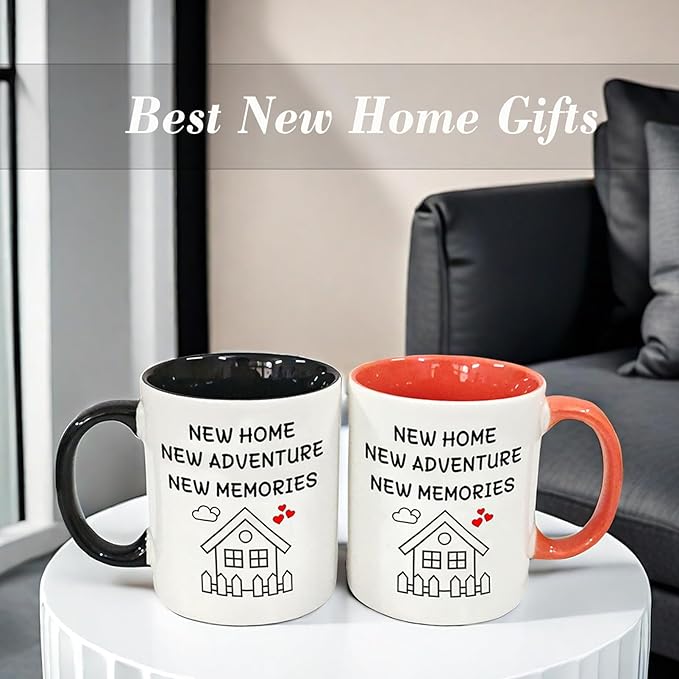 House Warming Gifts New Home Coffee Mug Set, Welcome First Time New Apartment Presents, Closing Gift for Home Buyers - 11oz Black&Pink