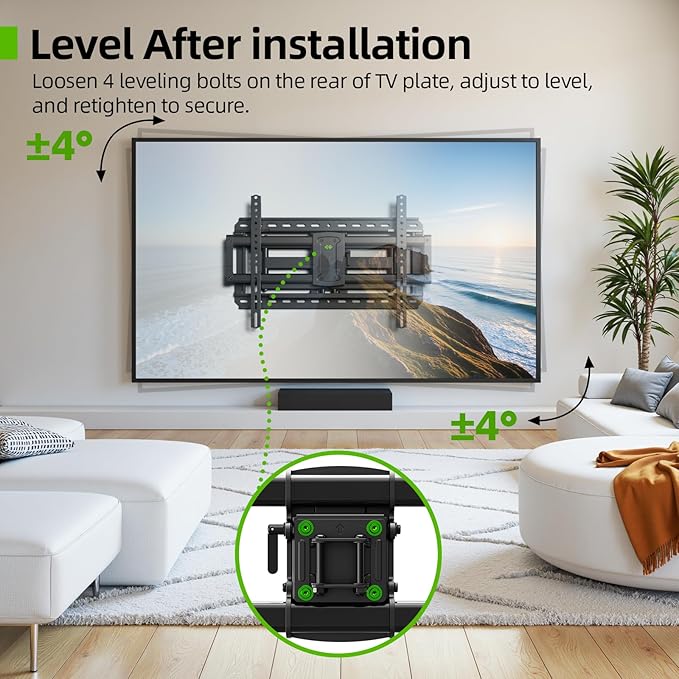 USX MOUNT Heavy Duty for 37-90 inch Large Full Motion TV Wall Mount, Up to 150lbs & 24" Wood Studs, Wall Mount TV Bracket with Smooth Swivel, Tilt, Extension, Max VESA 600x400mm