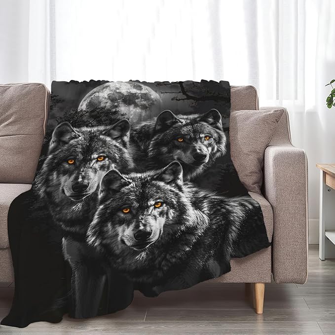 Tijuboni Wolf Throw Blanket Wolf Gifts for Girls Boys Women Men Kids Adults Soft Flannel Fleece Blanket for Couch Sofa Bed Home Decor 40"x50"