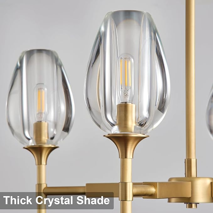 Gold Chandelier Light Fixture Kitchen and Dining Table, 4-Lights Modern Chandeliers for Dining Room, 28" Farmhouse Kitchen Pendant Lights Over Table, Crystal Wagon Wheel Chandelier(Bulbs Included)