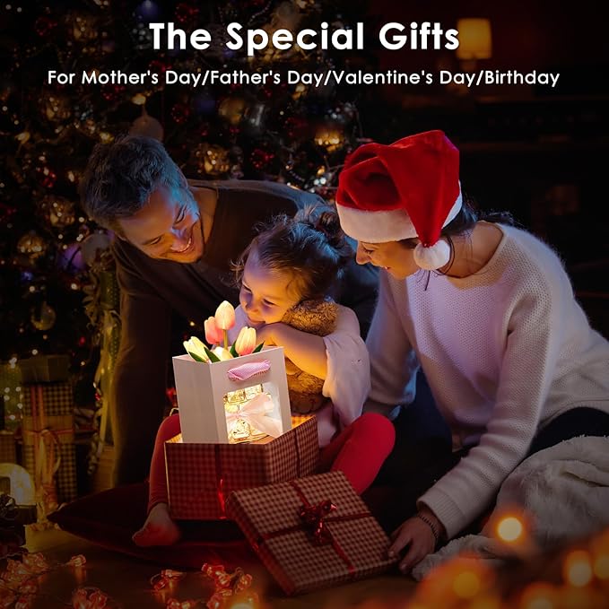 Tulip Flower Lamp Gifts for Women: Rechargeable Cordless Touch Crystal Table Lamp, Battery Powered Small Night Light, Mothers Day Birthday Present for Mom Grandma, Kitchen Bedroom Office Decor