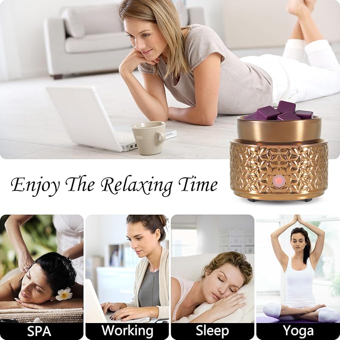 Electric Wax Melt Warmer 4-in-1 Candle Warmer for Scented Wax Melter Cute Ceramic Fragrance Wax Burner for Home Office Bedroom Deco Gift for Women Gold