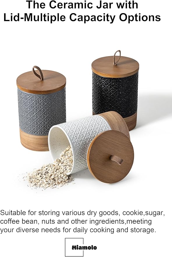 Ceramic Jar with Lid, Airtight Coffee Container, Kitchen Food Storage Jar for Coffee Bean Spice Sugar Cookie, Stackable Decorative Jars for Housewarming Gift, Coffee Bar Decor, Black 28 fl.oz