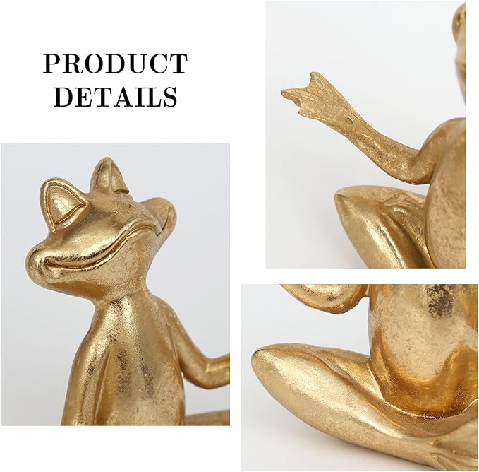 Suoedd Gold Frog Figurines Yoga Decor 3.7In Set of 3 –Frog Yoga Statues for Modern Living Room Desk Table Home Office Bookshelf Shelves Sculptures Decor,Gifts for Mom Women