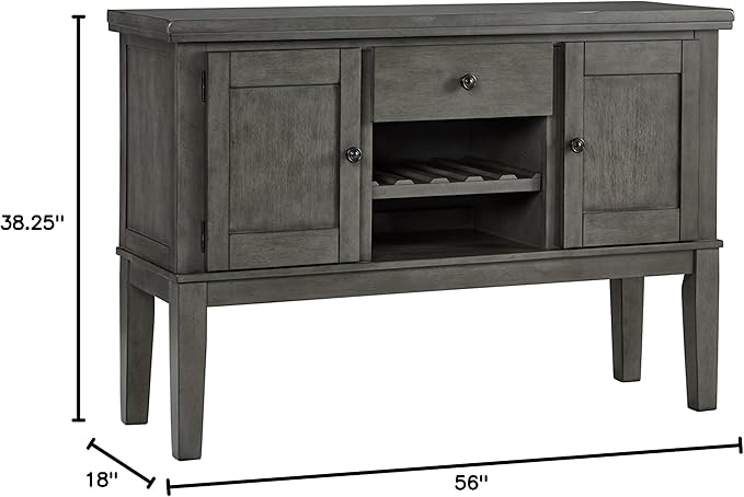 Signature Design by Ashley Hallanden Dining Room Server with Wine Rack, 2 Cabinets with Removable/Adjustable Center Shelf, Drawer, Wood with Acacia Veneer, 38.25" High, Weathered Gray