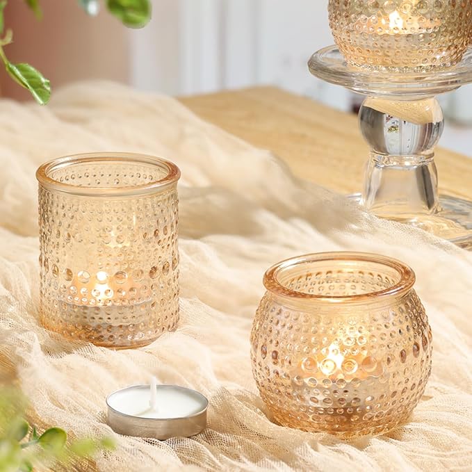 16 Pcs Assorted Gold Votive Candle Holders- Gold Candle Holders for Christmas Table Decorations, Glass Tealight Candle Holder for Thanksgiving, Fall, Wedding Table Centerpieces
