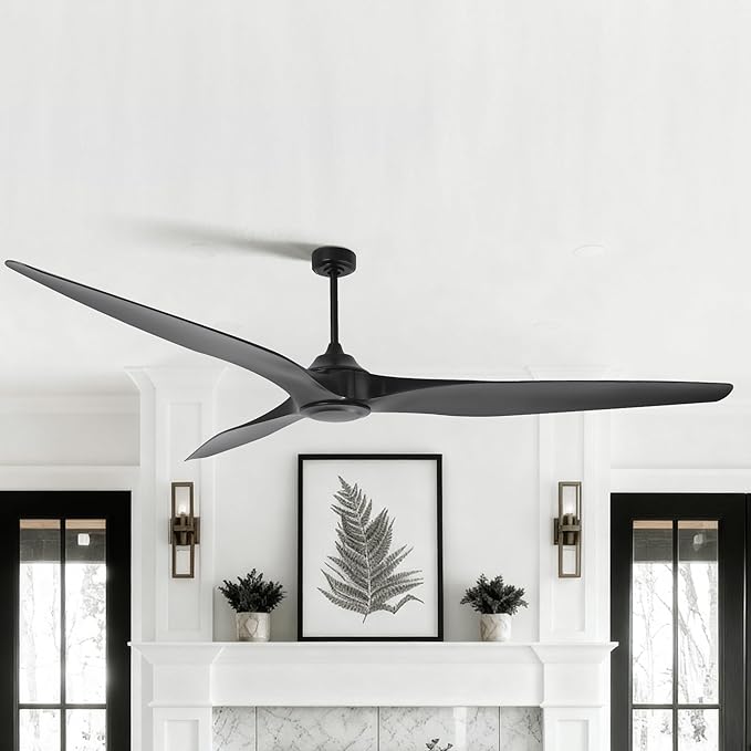 100 Inch Ceiling Fans without Lights, Industrial Black Ceiling Fan with Remote Control for Living Room Shop Garage Bedroom Indoor Outdoor, 6-Speed Reversible DC Motor, Ventilador De Techo