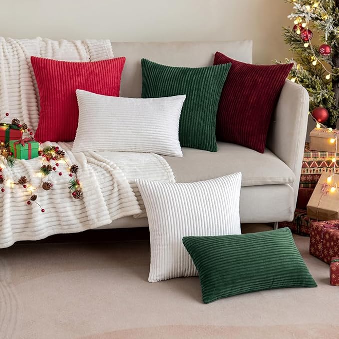 MIULEE Winter Pack of 2 Corduroy Pillow Covers Soft Soild Striped Throw Pillow Covers Set Decorative Square Cushion Cases Pillowcases for Couch Sofa Bedroom Living Room 16 x 16 Inch Pure White