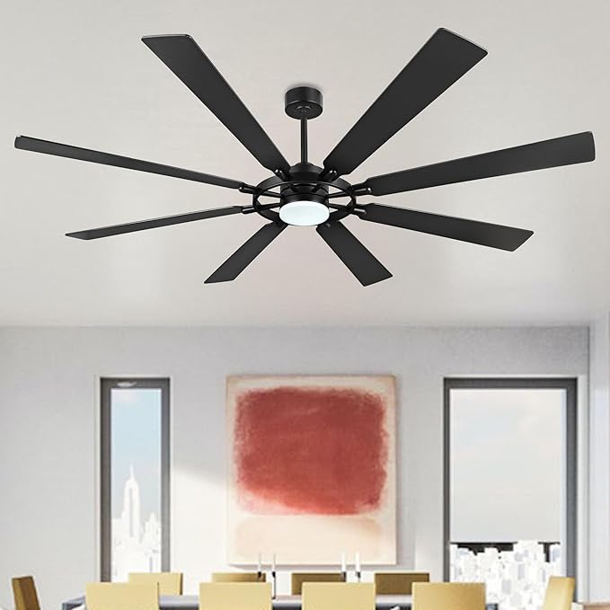 ELEHINSER 80 Inch Ceiling Fan with Lights and 3 Downrods, 8 Plywood Blades, 6-Speed Noiseless Reversible DC Motor, 3CCT, Windmill Ceiling fan for Kitchen Bedroom Living Room, Matte Black