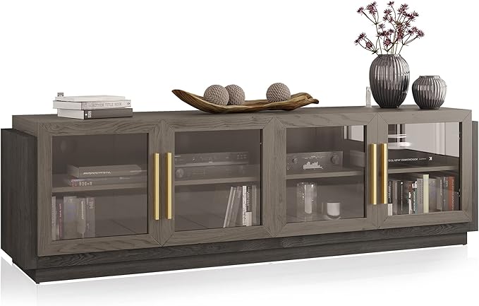 BELLEZE 70" TV Stand for TVs up to 75", Modern TV Cabinet & Entertainment Center with Shelves, Wood Storage Cabinet for Living Room or Bedroom - Brixston (Brown)