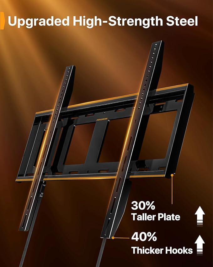 Perlegear Heavy Duty Fixed TV Wall Mount for 42"-115" TVs up to 225 lbs, Low Profile TV Mount Fits 16", 24", 32" Studs, One-Piece Bracket with Magnetic Pull Tabs, Max VESA 800x600mm