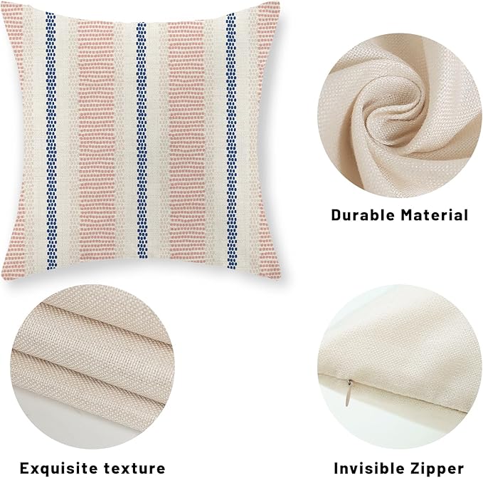 Blue Pink Pillow Covers 18x18 Inch Set of 2 Boho Outdoor Striped Throw Pillows Abstract Polka Dot Modern Geometry Decorations Pillow Cases Farmhouse Linen Cushion Case Decor for Couch Sofa