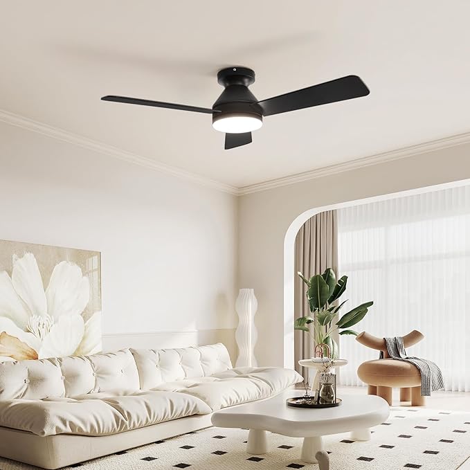 Ceiling Fans with Lights, 42 Inch Low Profile Ceiling Fan with Light and Remote Control, Reversible, LED Dimmable for Bedroom Living Room Indoor/Outdoor Patio Use
