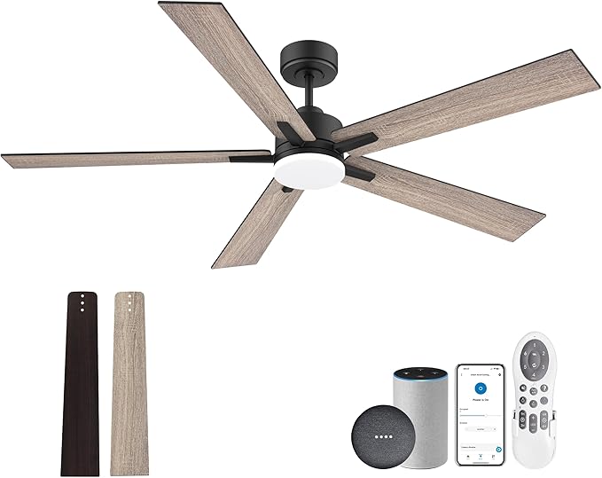 60 Inch Smart Ceiling Fan with Lights Remote,Control via Alexa Google Voice App WiFi,Quiet DC Motor,Dimmable,Outdoor Indoor Modern Ceiling Fans for Large Bedroom Patio Porch,Brown Black Walnut