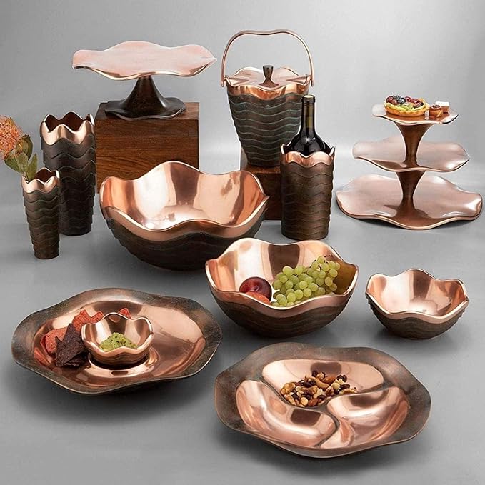 Nambé Copper Canyon Bowl – 6 Inch Decorative Accent with Copper & Verdigris Scalloped Design, 16 oz Sculptural Metal Centerpiece for Table Décor, Home Entertaining & Serving
