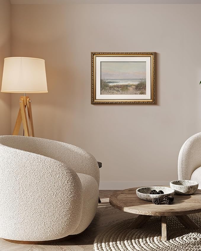 VIYYIEA Gold Framed Wall Art Canvas Print Home Decor Classical Coastal Scenery Bathroom Pictures Wall Decorations Farmhouse Wall art Room Decor Kitchen Office Bathroom Art Prints Wall Decor 13x16in