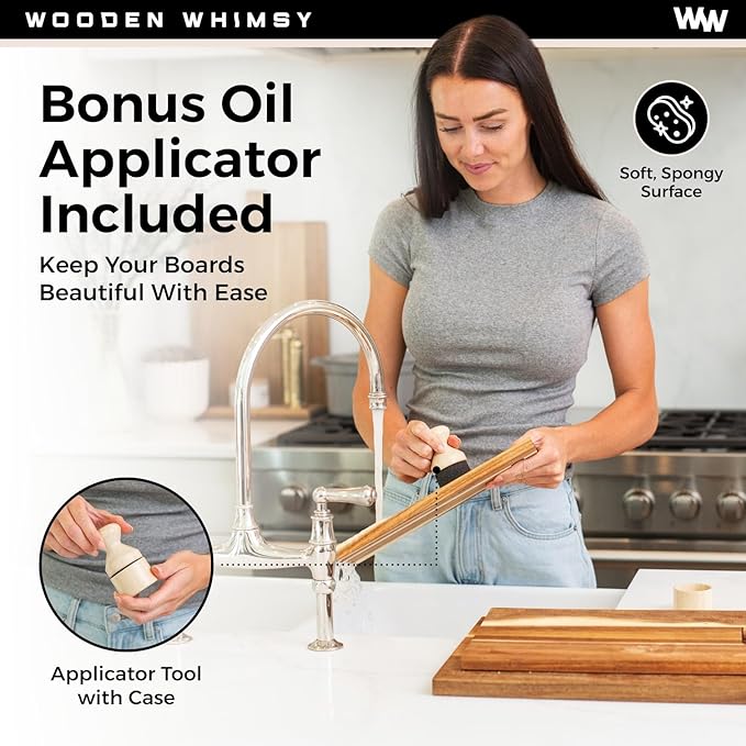 Modern Acacia Cutting Board Set with Holder and Oil Applicator- 3-Piece Wooden Kitchen Butcher Block - Solid Wood Chopping Blocks for Food Prepping, Charcuterie, and Cheeseboards