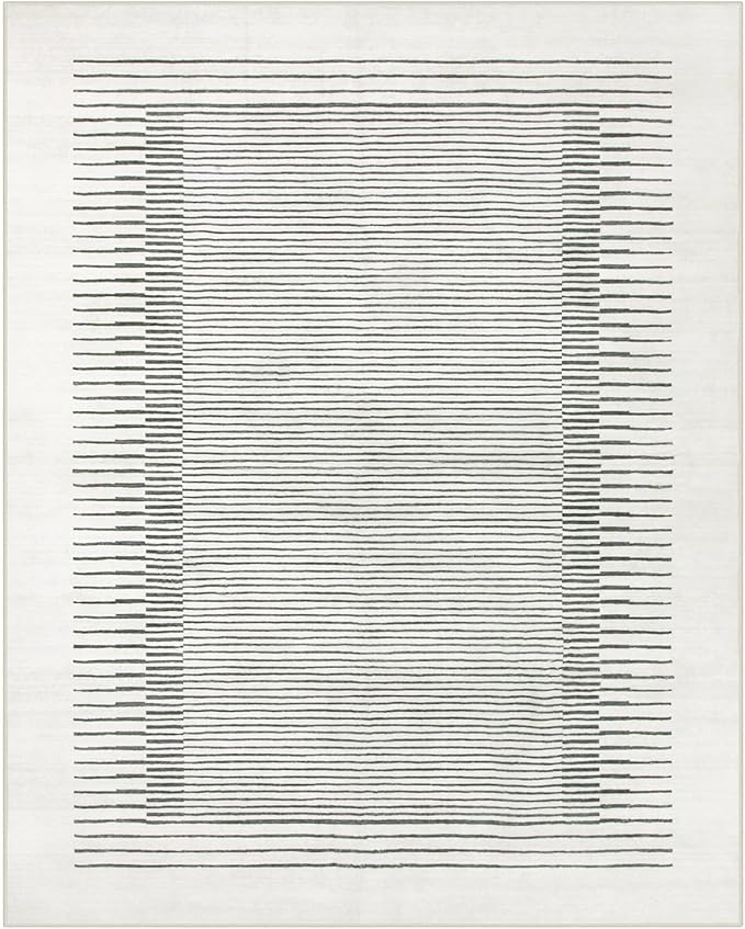 Morebes Modern 8x10 Rug for Living Room, Washable Stain-Resistant Soft Bedroom Area Rug Non Slip, Geometric Stripe Low Pile Indoor Carpet for Dining Room Farmhouse Home Office,White/Grey