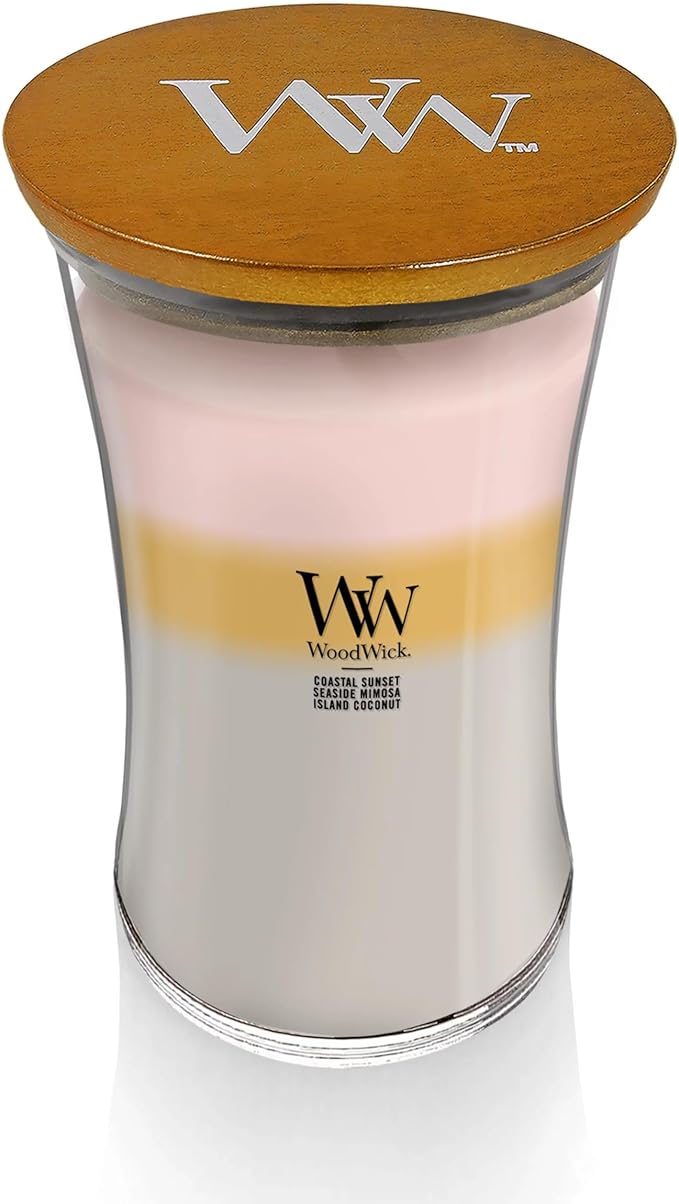 WoodWick Island Getaway Trilogy Gifts for Women and Men, 21.5 oz Large Hourglass Trilogy Candle with Crackling Wick