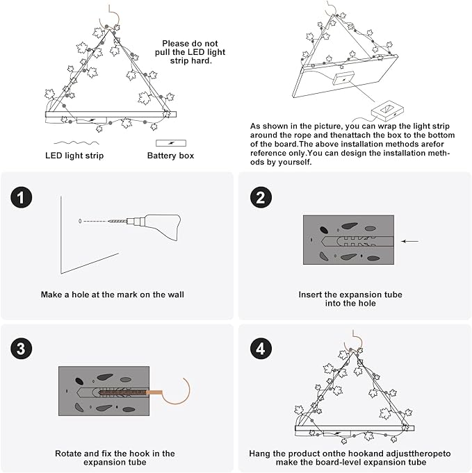Artificial White Flower Garland with LED-Strip Wall Hanging Shelves Set of 2, Boho Shelves for Wall Décor, Macrame Wall Shelf for Bedroom Bathroom Living Room Kitchen (No Battery Included)