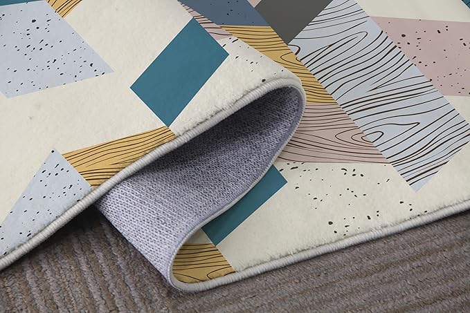 Area Rug 5x7 Entryway Geometric Collage Wooden Floor Texture Modern Rugs Boho Western Machine Washable Soft Farmhouse Rug Carpet for Living Room Bedroom Dining Room Office Kids Playroom Indoor