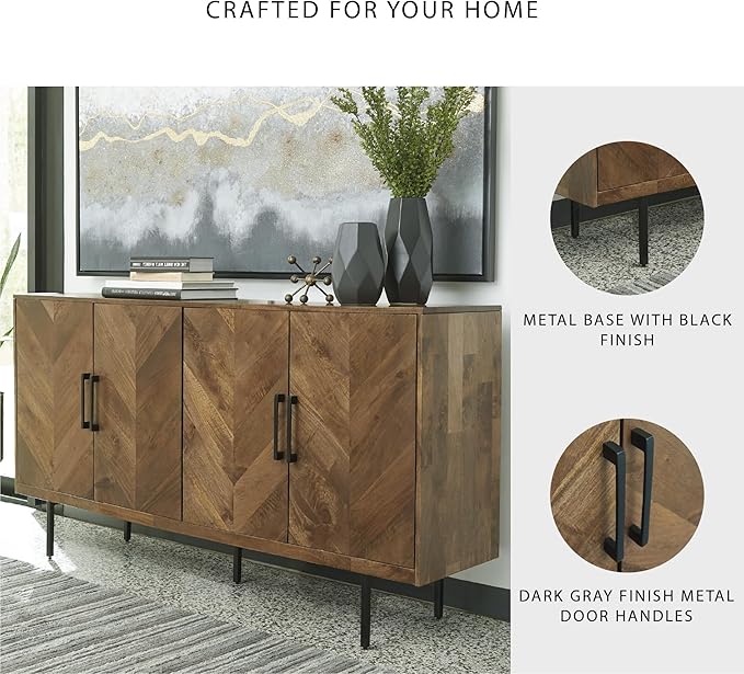 Signature Design by Ashley Prattville Contemporary Accent Cabinet with 4 Chevron Pattern Doors, Brown