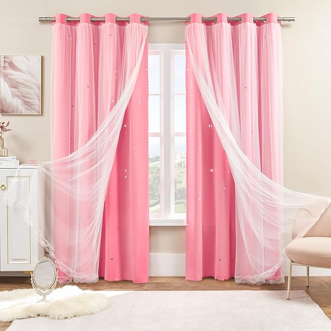 XiDi Pink Curtains for Bedroom, Girls Room Blackout Curtains, Kids Room Darkening Curtains, Hot Pink Decor, 1 Panel