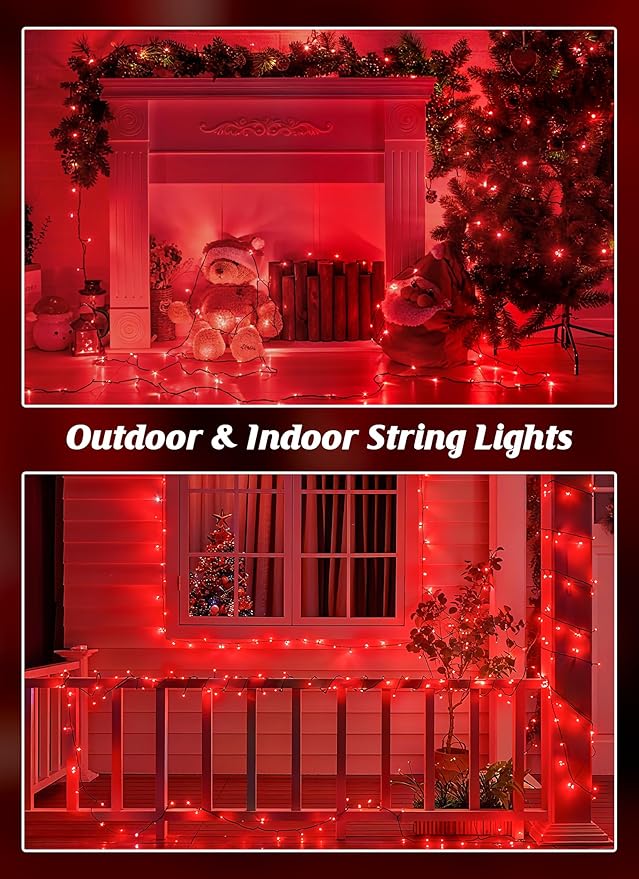 Brightown 4 Pack Solar Christmas Lights Outdoor, Total 184FT 480 LED Solar String Lights Outdoor Waterproof Green Wire with 8 Modes, Solar Fairy Light for Garden Yard Patio Party Decors, Red