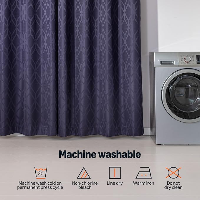 Amazon Basics Jacquard 2-Piece 100% Blackout Curtains, Living Room and Bedroom Drapes, Thermal Insulated Window Treatment, 52"x84", Dark Blue