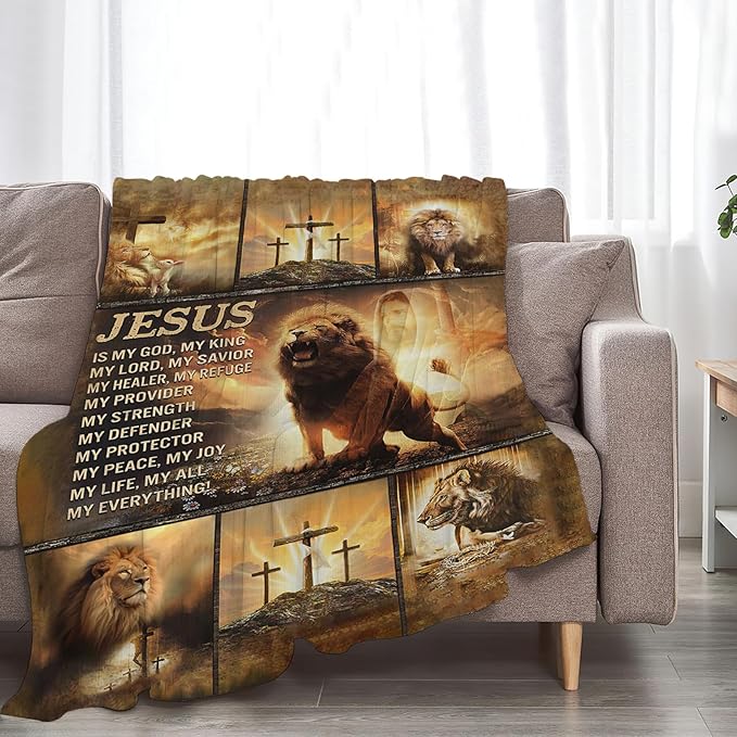 Tijuboni Christian Lion Throw Blanket Religious Gifts for Women Men Girls Boys Kids Adults Soft Flannel Fleece Blanket for Couch Sofa Bed Home Decor 50"x60"