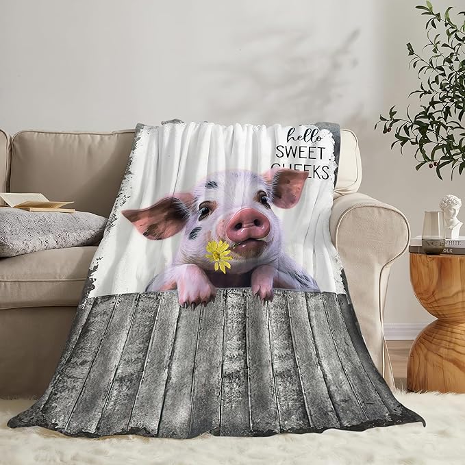 Funny Farm Pig Blanket - Soft Warm Cozy Fleece Throw for Girls, Women, Men, Boys - Animal Gifts and Decor for Couch, Sofa, Bed - 50"x40"