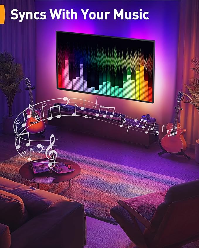 Perlegear AuraFrame™ Pre-Assembled TV Wall Mount with LED Lights for 26-65 inch TVs up to 99 lbs, Max VESA 400x400mm, Swivel, Extension, Tilt, TV Backlights with Music Sync, Fits 16”/12” Wood Studs